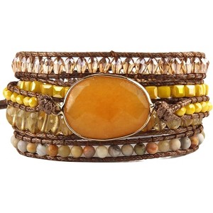 Women's Wrap Bracelet with Natural Jasper Crystal Stone Beads, Bohemian Leather Strand Bracelet - 1 of 4