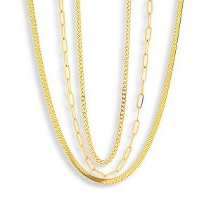 EVRY JEWELS WATERPROOF Gold or Silver Plated Stainless Steel Triple Layer Chain Necklace Set - 1 of 2