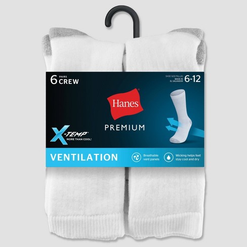 Hanes Premium Men's X-Temp Breathable Crew Socks 6pk - White : Target