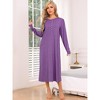 cheibear Women's Knit Scoop Neck Front Half Length Button Down Long Sleeve Nightgown - 2 of 4