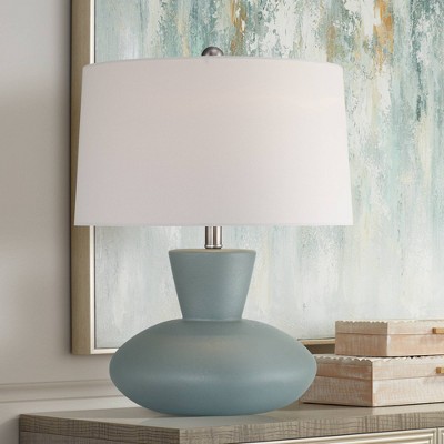 Small Gray Ceramic Table Lamp with White Fabric Shade