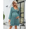 Women's Maternity Casual Smocked Long Sleeve Boho Dress Fall V Neck Flowy Midi Dress Baby Shower Photoshoot - 2 of 4