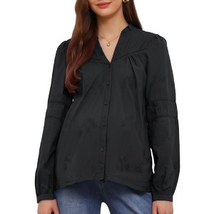 INSPIRE CHIC Women's Maternity Button Down Shirts Long Sleeve Jacquard Cotton Prenancy Semi Sheer Blouse Work Office - 1 of 4