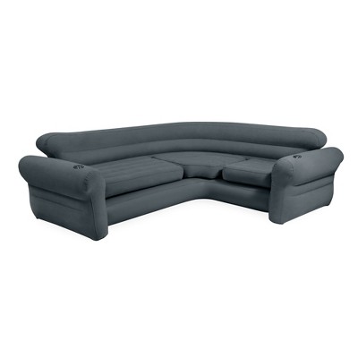Gray Inflatable PVC Corner Sofa with Cup Holders