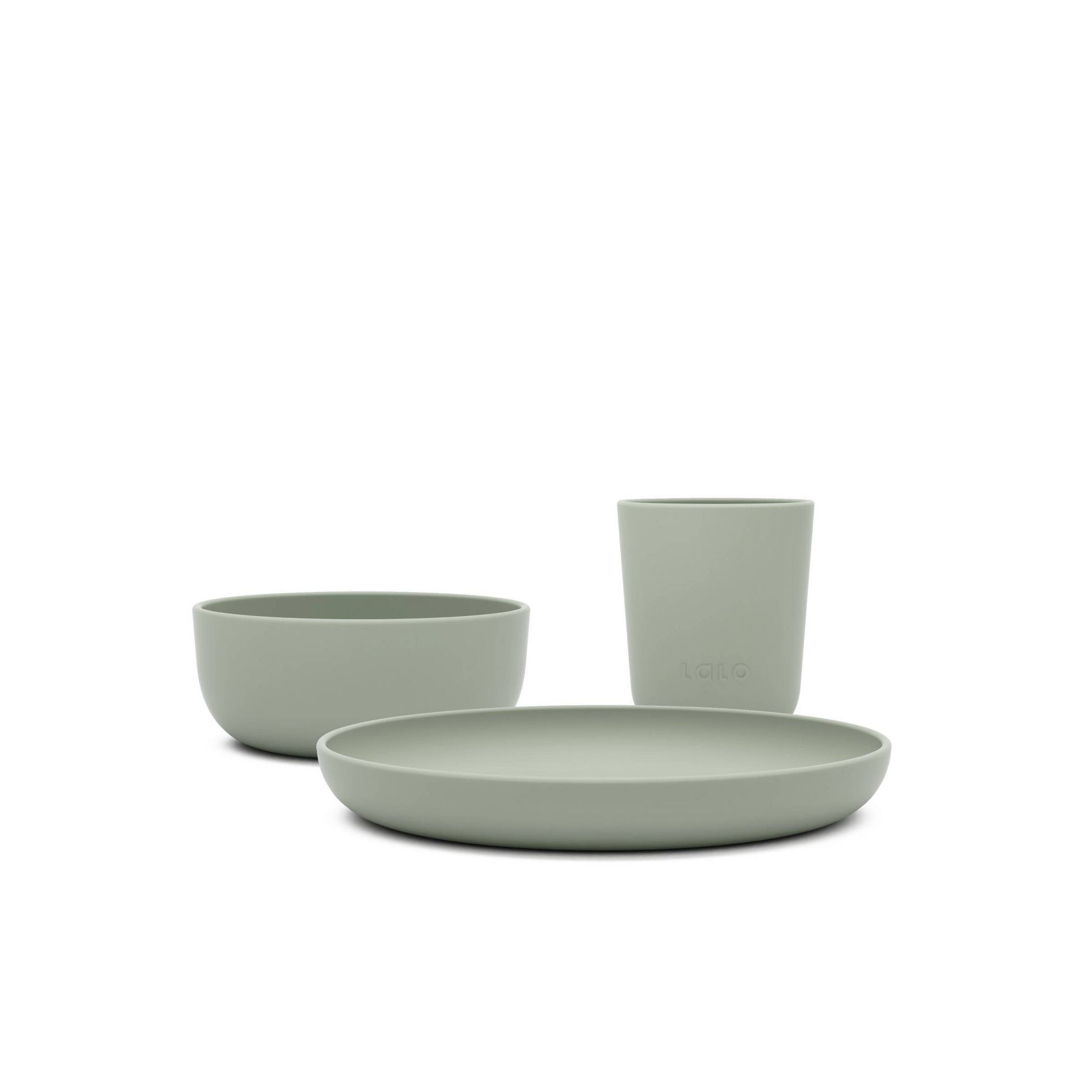 Lalo 3pc Toddler Mealtime Set Silicone Plate, Bowl, and Cup - Sage