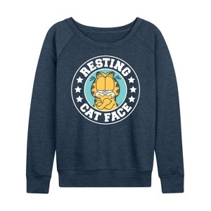 Women's - Garfield - Resting Cat Face Lightweight French Terry Wide Neck Long Sleeve Shirt - 1 of 4