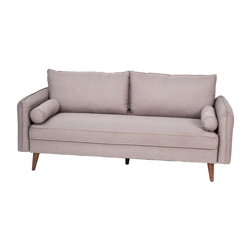 Emma and Oliver Upholstered Mid-Century Modern Pocket Spring Sofa with Wooden Legs and Removable Back Cushions, 1 of 12