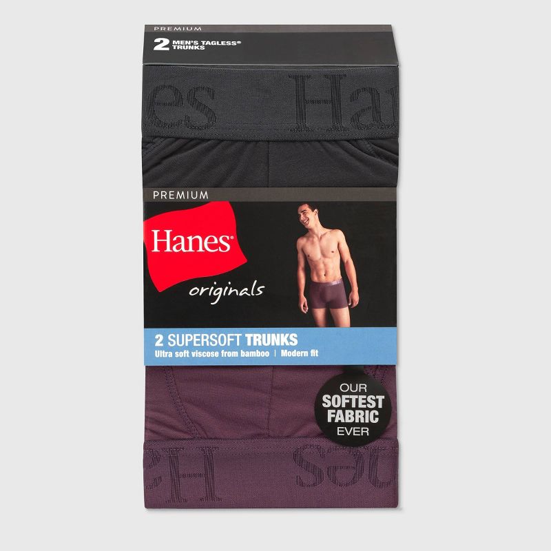 Hanes Originals Premium Men's SuperSoft Trunks 2pk - Purple/Black, 3 of 9