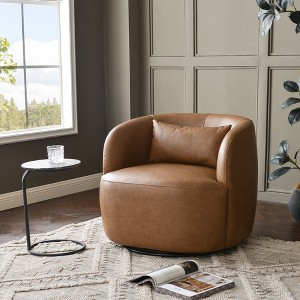 KINWELL 34" Wide Swivel Faux Leather Armchair Upholstered PU Leather Accent Chairs - 1 of 4