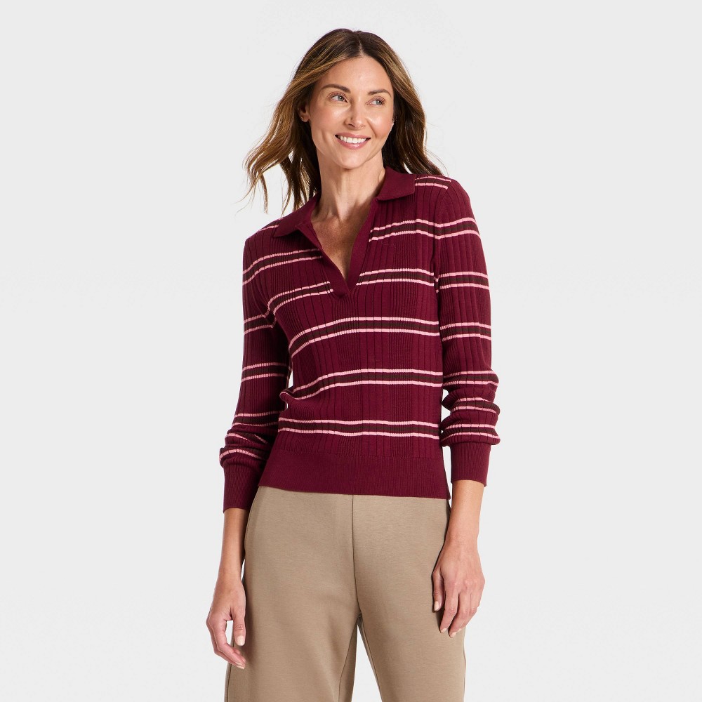 Women's Pullover Polo Sweater - A New Day™ Maroon S