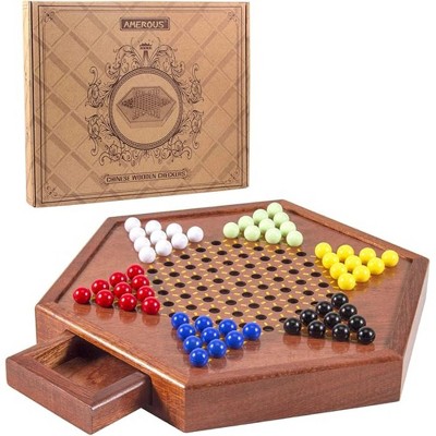 Probe Hues 2.5 Wooden Chinese Checkers Set, 60 Acrylic Marbles & Storage