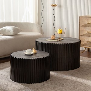Sapphtopaz Modern Coffee Table Embossed Pattern Design Center Coffee Table Retro Side Table for Living Room, Bedroom, Natural - 1 of 4