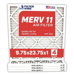 Filter King 9.75x23.75x1 Air Filter | 4-PACK | MERV 11 HVAC Pleated A/C Furnace Filters | MADE IN USA | Actual Size: 9.75 x 23.75 x .75" - 1 of 4