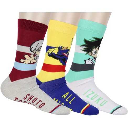 My Hero Academia Socks Men's Character Design 3 Pack Adult Mid-calf Crew  Socks Multicoloured : Target