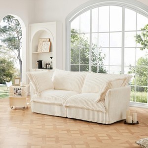 GDFStudio Cheryl 83" Slipcovered Chenille/Corduroy  Cover 2-Seat Sofa with Four Pillows - 1 of 4