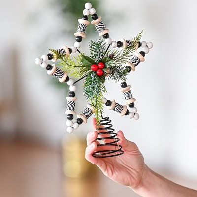 Rustic Rattan Star Tree Topper with Holly and Beads