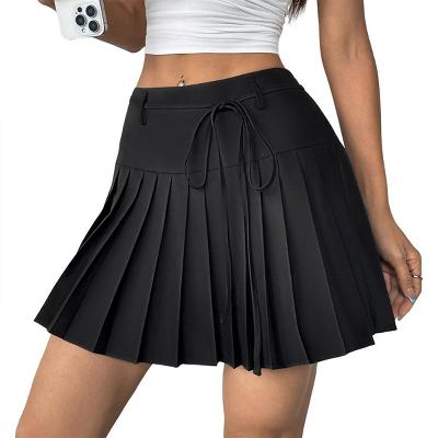 Dames Mini Rok Met Veters - Hoge Taille A-lijn Zomer Rok Zwart/Grijs - Allround Casual Rok