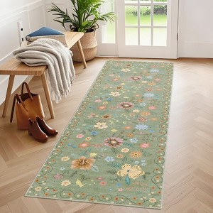 Floral Living Room Rugs, Washable Area Rug for Bedroom, Non-Slip Low Pile Carpet, Foldable Printed Rug for Dinning Room Office - 1 of 4