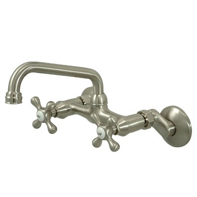 Kingston Wall Mount Faucet Satin Nickel - Kingston Brass: 2-Handle, 7" Spout Reach, 2.5 GPM, Brass Construction