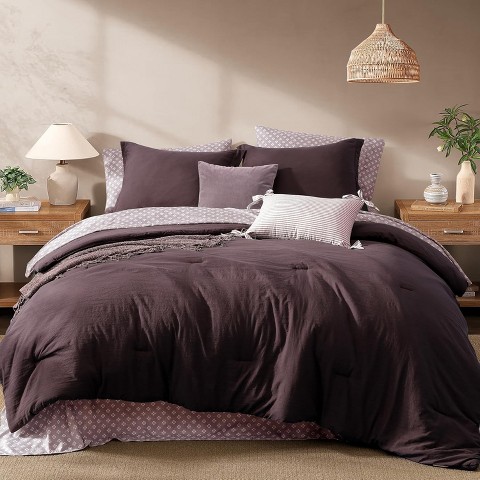 Der Rose BALHAM TRADE-Queen Comforter Set 7 Pieces Prewashed Bed in a Bag with Sheets Pillowcases Shams Ltalian Plum-7Piece-Queen 90”X90''