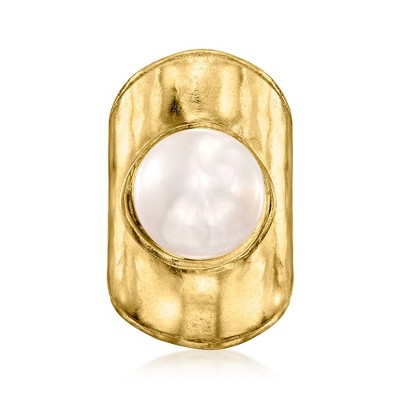Ross-Simons 12-12.5mm Cultured Pearl Hammered Ring in 18kt Gold Over Sterling