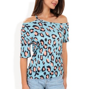 Anna-Kaci Women's Off Shoulder Leopard Print Top with Strappy Detail and Relaxed Fit - 1 of 4