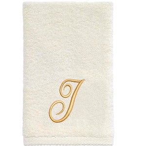 Avanti  Ivory with Gold Script Monogram Fingertip Towel Letter   I - 1 of 3