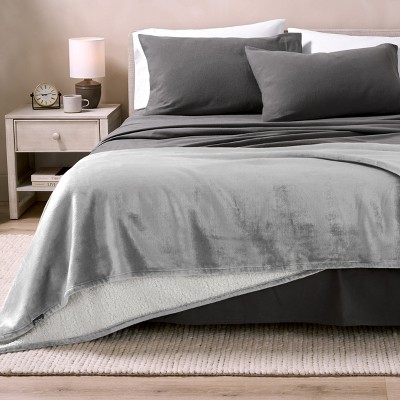 Full Light Gray Reversible Sherpa Fleece Blanket