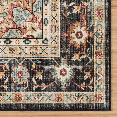 Tiefi Black Multicolor Synthetic Traditional Medallion Area Rug