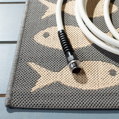 Reversible Rectangular Grey/Beige Synthetic Indoor/Outdoor Rug