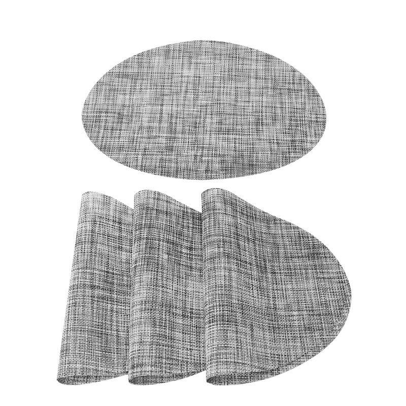 PiccoCasa Placemats Set of 4 Heat Cross Woven Non-Slip Insulation Mats for Kitchen Dining Table Oval Gray 18" x 12", 1 of 4