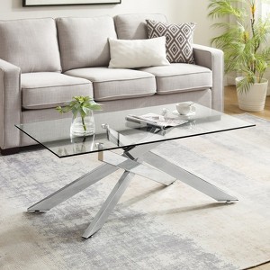 Probe Hues Modern Glass Coffee Table with Tempered Top and Geometric Metal Legs for Living Room - 1 of 4