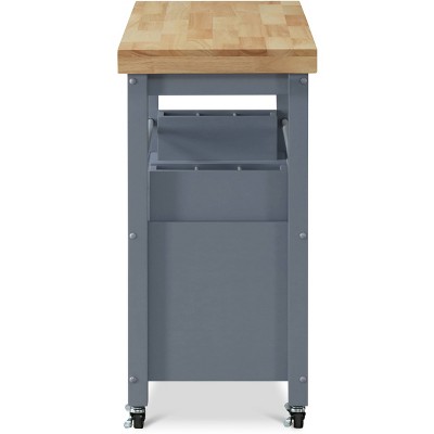 Gray Wood Butcher Block Kitchen Cart with Storage