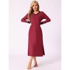 cheibear Women's Long Sleeve V Neck Soft Sleep Dress with Pockets - 2 of 4