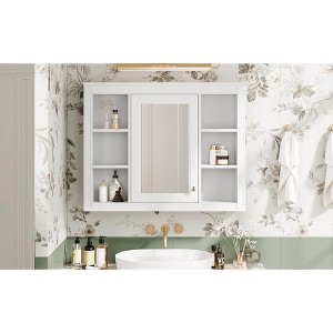 Akoasm Medicine Bathroom Storage Cabinet With Open Shelves & Mirror-White - 1 of 4