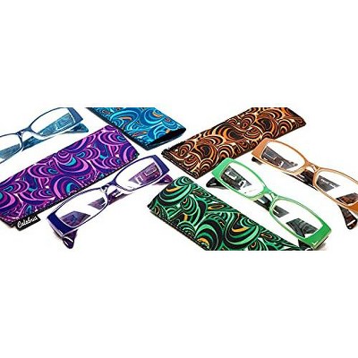 Calabria Victoria 4 PACK+1.50 Designer Reading Glasses Blue,Green,Purple & Brown
