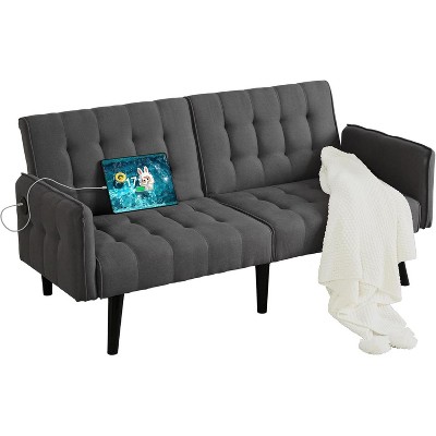 TYBOATLE 65" Convertible Faux Leather Futon Sofa Bed, Modern Upholstered Couch with USB, Folding Loveseat for Small Space, Apartment, Dorm, Office