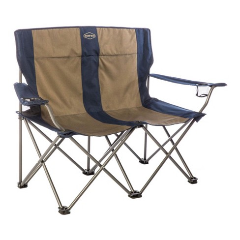 Kamp-Rite Portable 2 Person Double Folding Collapsible Outdoor Patio Lawn  Beach Chair for Camping Gear, Tailgating, & Sports, 500LB Capacity, Navy/Tan