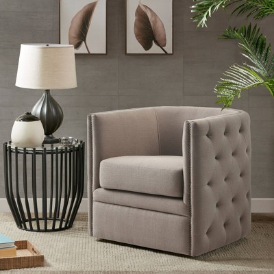 Grayson Barrel Swivel Accent Chair in Gray Leather