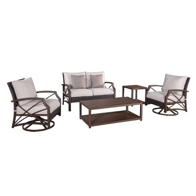 Modern Muse 5pc Outdoor Aluminum Set with Sofa & Side Table - Brown/Light Gray - Wedohome