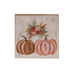 Transpac Hand-Painted MDF Pumpkins Block Freestanding Tabletop Sign Multicolor Fall Harvest Decor for Indoor Use - 1 of 1