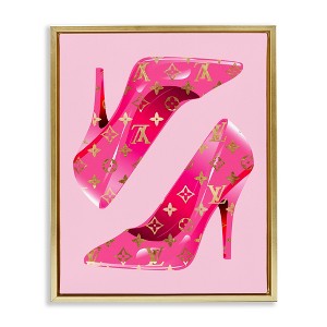 Stupell Industries Pink Glam Logo Shoes Black Floater Framed Canvas Wall Art - 1 of 4