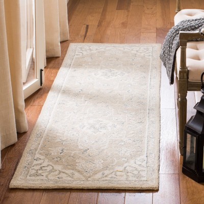 Handmade Light Grey and Ivory Wool Medallion Runner Rug, 2'3" x 8'