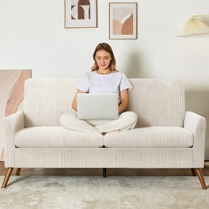 Dyonery 68" Loveseat Sofa,Tool-Free Setup Small Couches,White Corduroy - 1 of 4