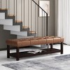 Elegant Tufted Bench,Ottoman Bench With Open Storage Shelf,Modern Fabric Upholstered Entryway Benches With Birch Wood Legs-Cuddlewood - 2 of 4