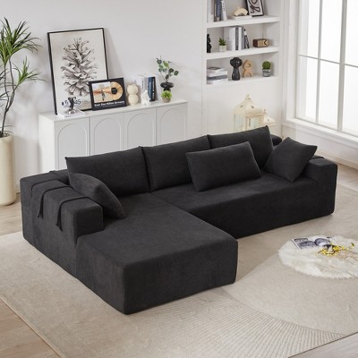 ChicFurnit L-Shaped Modular Sectional Sofa Couch Left Chaise Chenille Upholstered 6 Pillows Sofa Couches for Living Room, Black, 15"*18.8"*8.2"