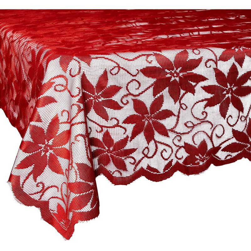 Juvale Lace Poinsettia Red Rectangle Dining Tablecloth Table Cover for Christmas Holiday, 60 x 80 In, 1 of 4