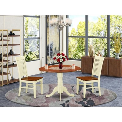 East West Furniture DLWE3-BCH-W 3 Pc Kitchen table set with a Kitchen Table and 2 Wood Seat Dining Chairs in Black and Cherry