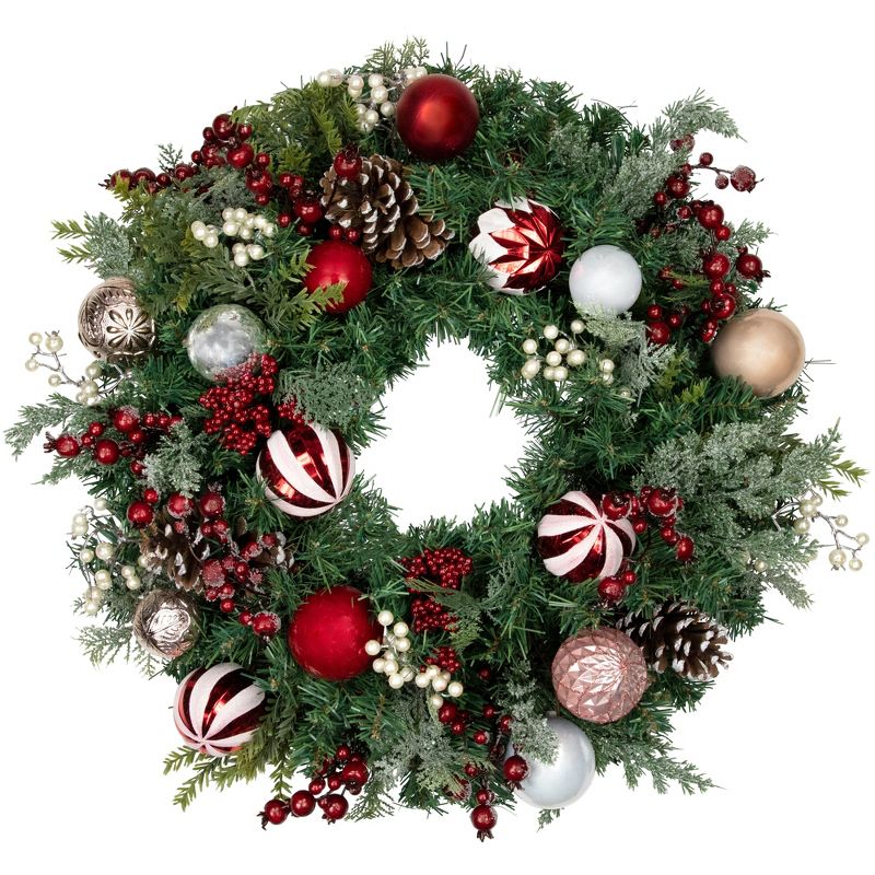 Northlight Ornaments and Pinecones Artificial Pine Christmas Wreath - Unlit - 28", 1 of 6