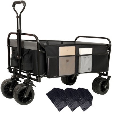 VYNXARIA 440lbs Collapsible Foldable Wagon Cart with strapping system,Beach Wagon Utility Cart Utility Wagon Grocery Cart£¬Black